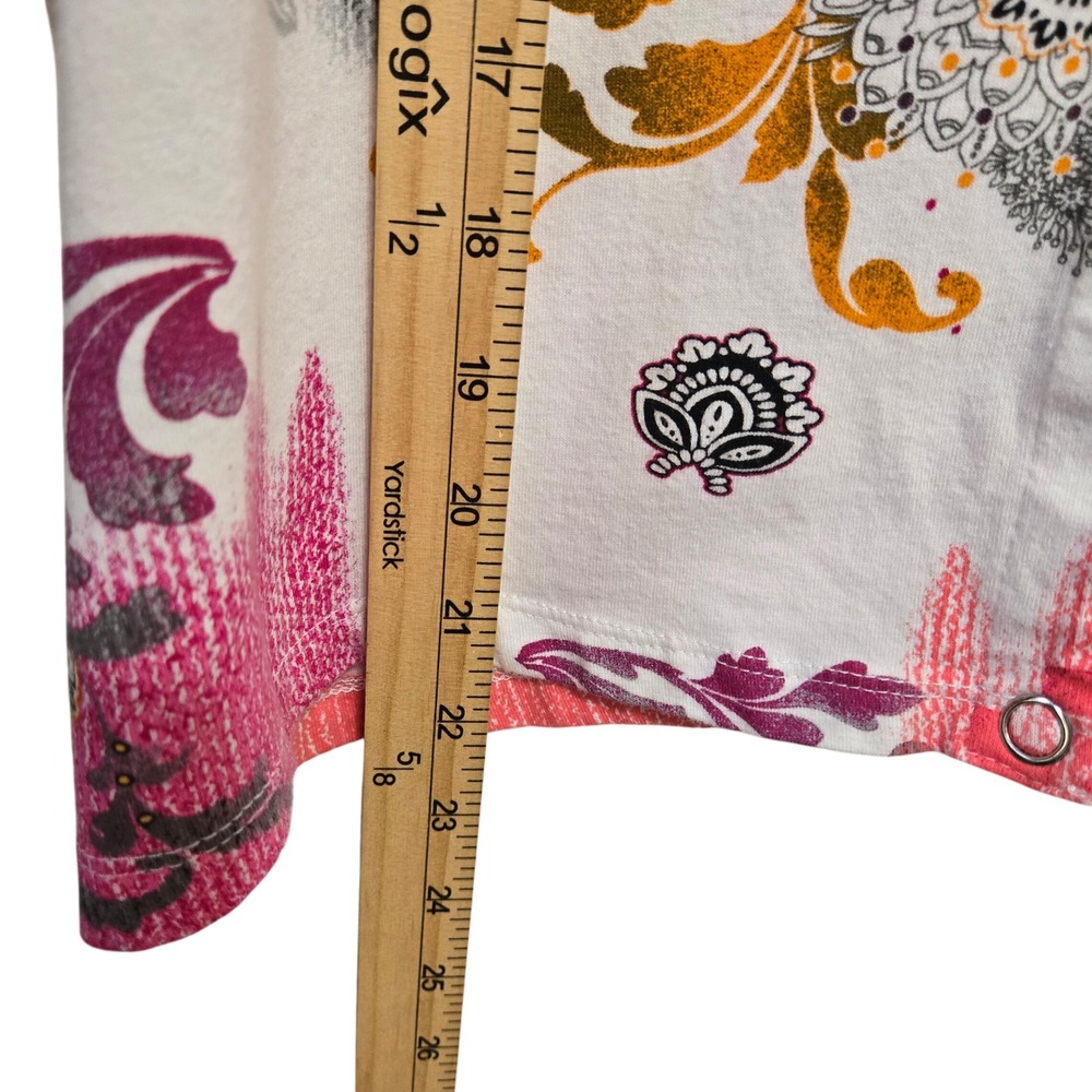Onque Casuals Paris Print Cardigan Pink Orange Floral 3/4 Sleeve Size S - Picture 5 of 6